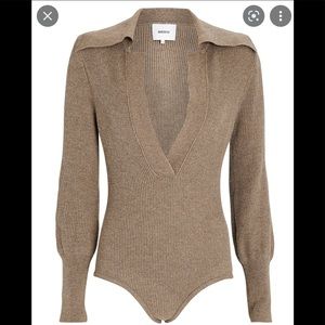 Nanuska Dane Ribbed Long Sleeve Sweater Bodysuit Brown Size Medium